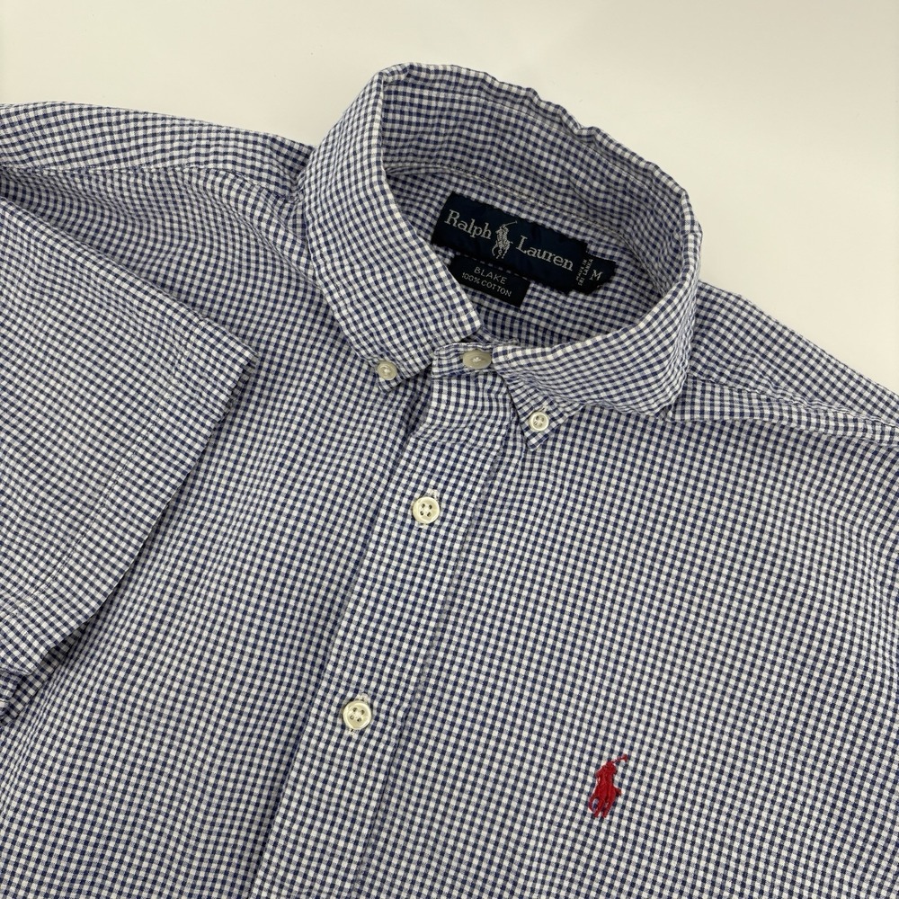 Ralph Lauren Mens Medium Blake Blue With Red Pony‎ Short Sleeve Button Down